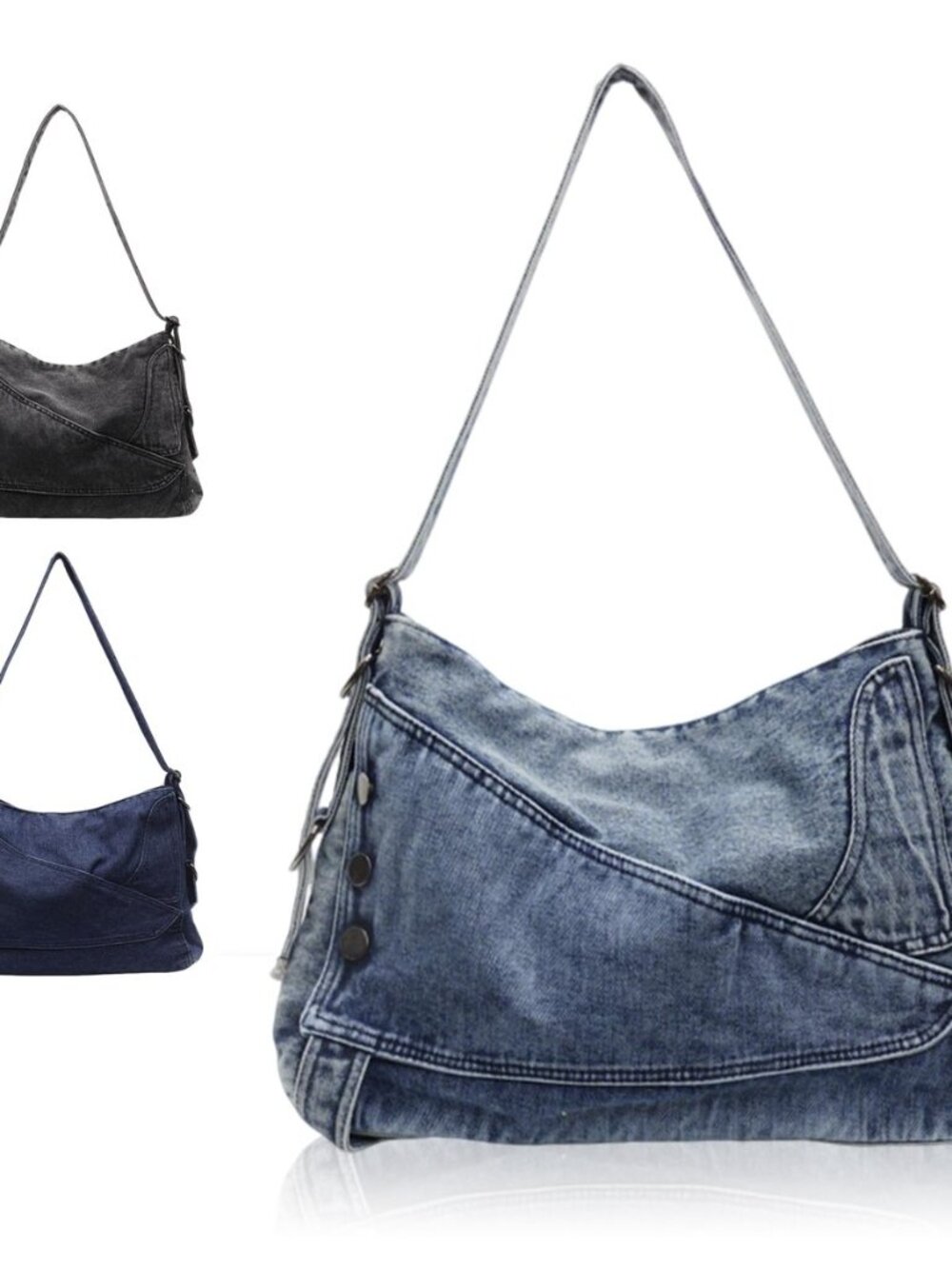 Women's Denim Shoulder Bag, Vintage Crossbody Tote, Large Capacity, 14.6 x 10.6